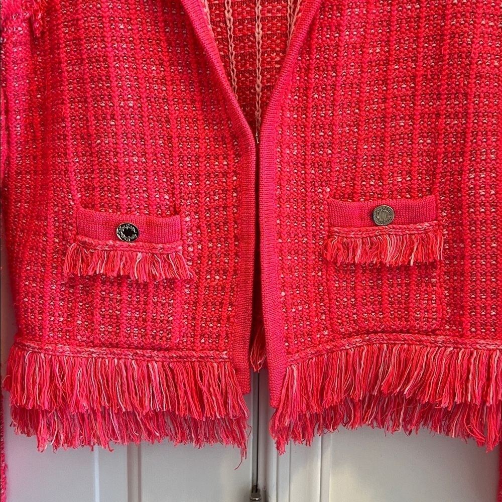 Lilly Pulitzer Vibrant Pink/coral Simora Fringe Cardigen Jacket M - Picture 3 of 5